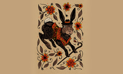 Shepherd Hare drawing folk folkart folklore hare illustration art illustration design