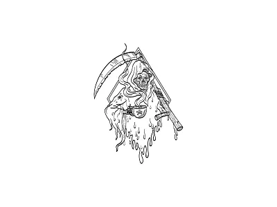 Grim Reaper Holding Smoking Hot Cup of Coffee and Scythe Tattoo bones coffee death dripping grim reaper hot poison scythe skeleton skull smoking tattoo