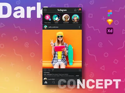 Instagram Dark UI dark feed home insta instagram redesign ui user interface version