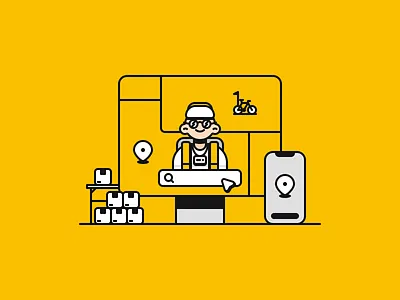 Delivery Service Illu agent bicycle delivery design figma illu illustration line art location location pin package rosek screen startup