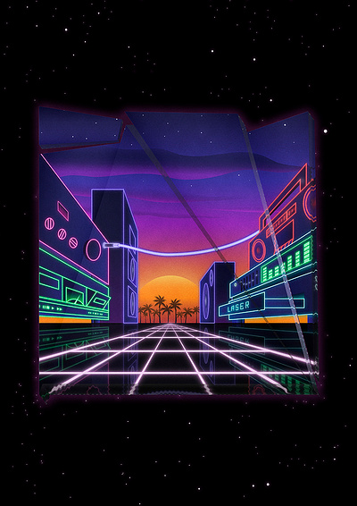 Hi-fi city 1980 80s hifi neon retrowave synthwave vaporwave vector