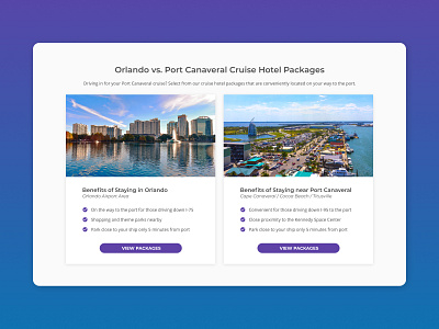 Staying in Orlando vs. Port Canaveral (info cards) cards cruise desktop hotel booking travel ui