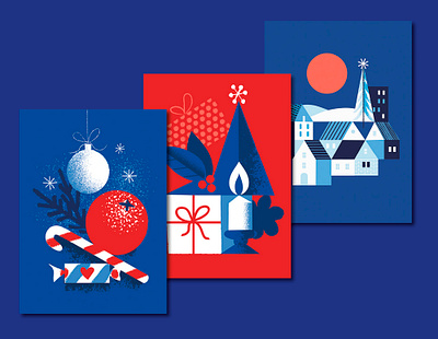 Red and Blue Christmas blue candy cane card design christmas card christmas tree digital illustration illustration red sparkle stars xmas