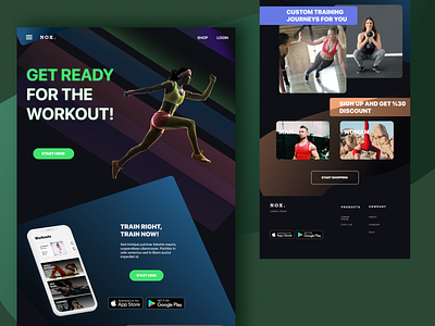 Nox. / Landing Page Design challenge dark design fitness landingpage shop shopping sports sports logo uidesign web webdesign workouts