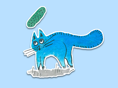 Blue Cat №3 animal illustration cartoon cartoon character cartoon illustration cat cucumber cute illustration cuteart hand drawn jumping scared sticker sticker pack watercolor watercolor illustration watercolour
