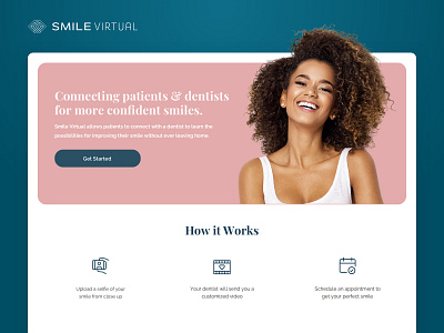 Smile Virtual blue connect coplex custom dentist dentistry dentists get started how it works landing page pink smile telehealth veneers video call virtual virtual card webdesign