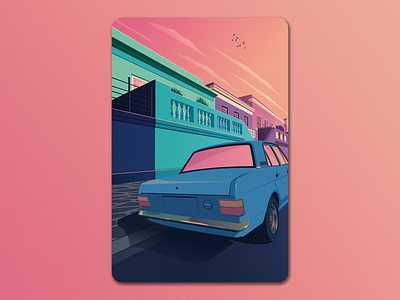 Dusk in the Tropics caribbean classic car dusk illustration miami sunset tropical vector