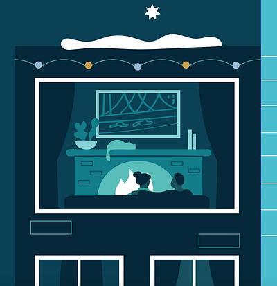 Zoom in on a holiday 2020 greeting couple cozy fire fireplace holiday illustration warm workinprogress