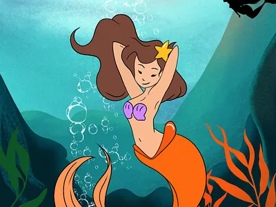 Mermaid at the bottom of the ocean art cartoon cartooning mermaid ocean