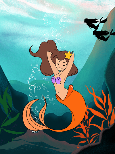 Mermaid at the bottom of the ocean art cartoon cartooning mermaid ocean