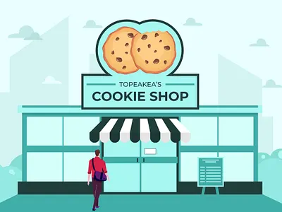 Man Entering Cookie Shop 2d cookie design dribbble flat design illustration inspirations shop shot ui vector