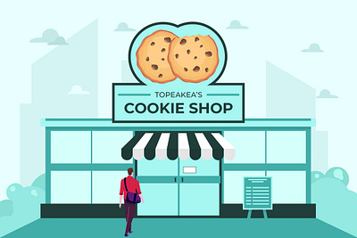 Man Entering Cookie Shop 2d cookie design dribbble flat design illustration inspirations shop shot ui vector