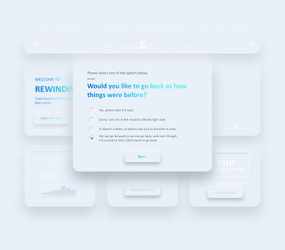 Pop Up - Fantasy Time Travel Website daily ui inspiration neumorphic neumorphic design neumorphism pop up question time ui design