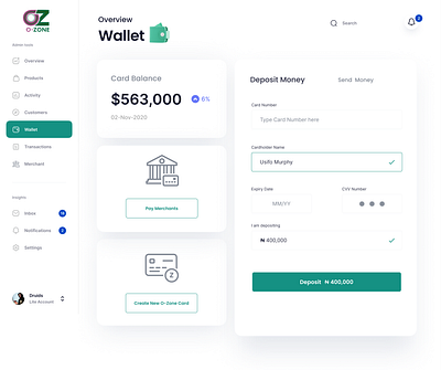 Dashboard - Deposit Money design ui