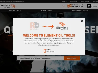 Element Oil Tools Pop Up design popup web design website website design
