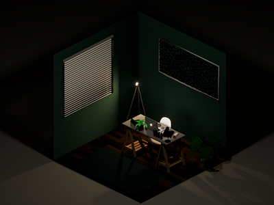 Darkness c4d desk home office isometric lamp room work