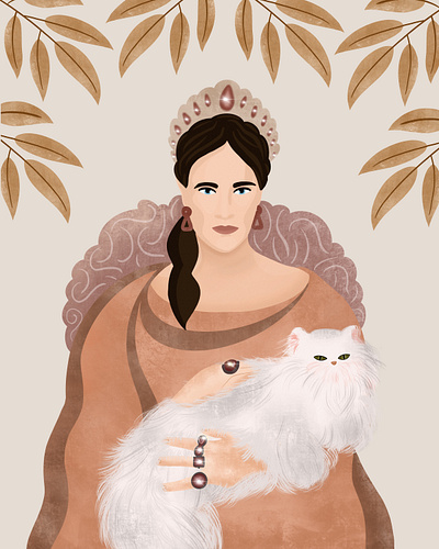 Safiye Sultan cat digital art digital illustration safiye sultan woman illustration woman portrait