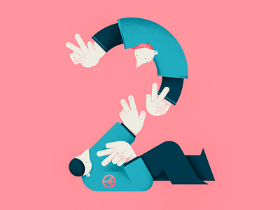 Victory and Peace 2 characterdesign color design digital flat friends hands illustration number peace sign people two vector victory