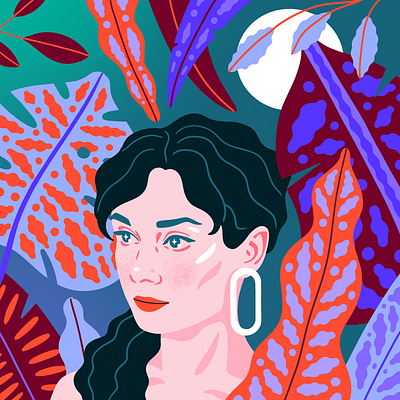 Audrey audrey hepburn colorful illustration patterns plants portrait