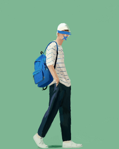 Walking digital painting green illustration man paint procreate