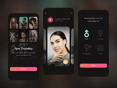 Dating App | Video call mobile app | 7pm Thursday broadcast call communication couple dating app interface love matching meeting minimal mobile app partner social app tinder uiux video