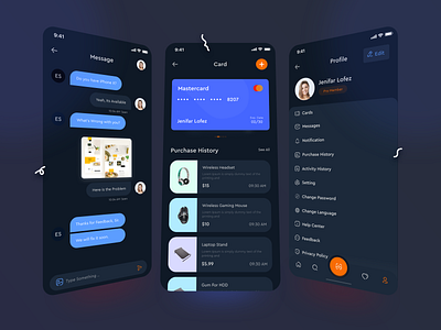 E-Shop - Dark Mode 2020 trend app app design cards clean clean ui dark dark mode dark ui design ecommerce edit interface message profile