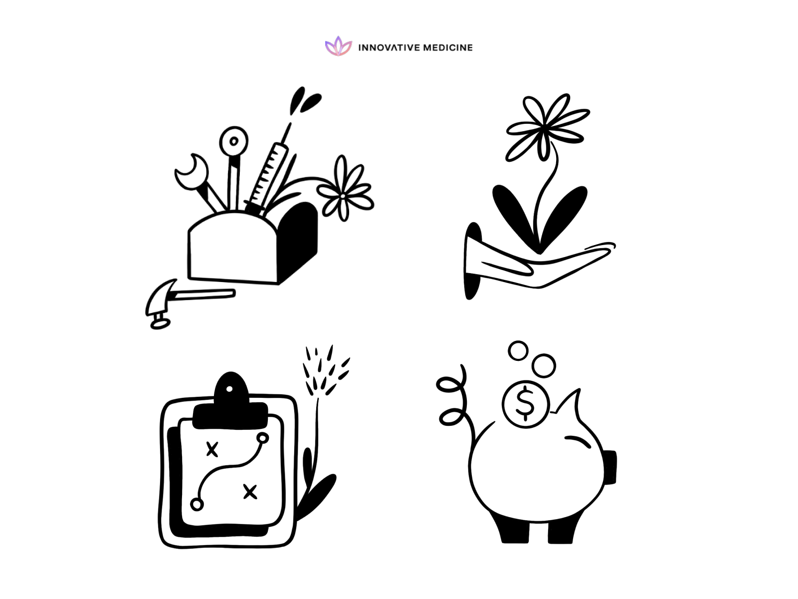 Innovative Medicine Illustration bw care flower icon illustration illustrator ink marker medicine project