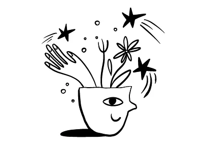 Flower bw character contemporary crazy flat illustration hand illustration illustrator ink