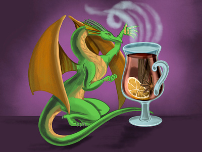 Dragon and mulled wine cinnamon digital paint dragon illustration mulled wine orange procreate sweet wine