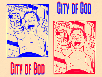 City of God art blue brazil design film gun illustration illustrator lineart linework movies red still tracing