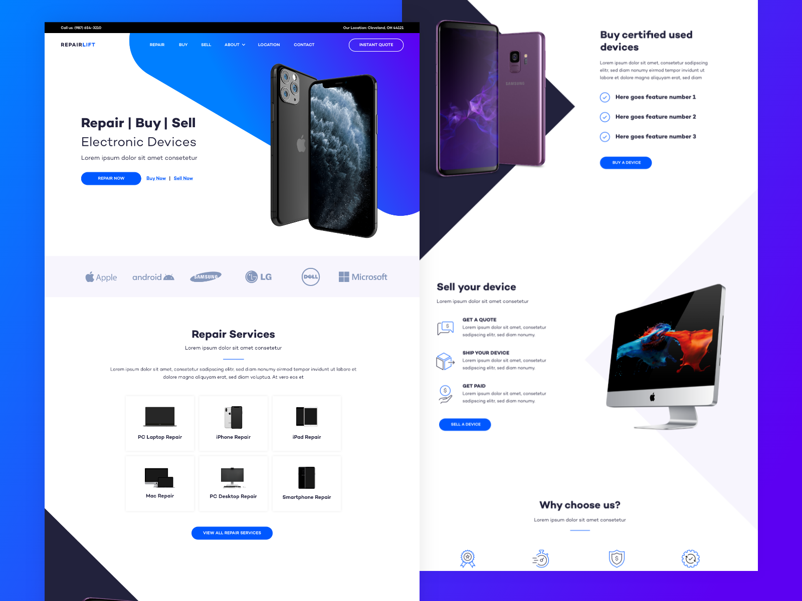 Example of Repair Shop Website Design - Homepage