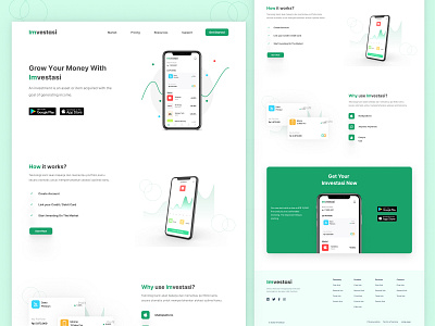 Imvestasi - Landing Page analytics card card design download finance green illustration invest investment ios landing page onboarding play store stock ui ux vector web webdesign website