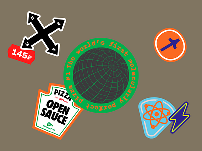 Dodo Pizza Stickers 3 ai arrow artificial intelligence dodo golden illustration lightning molecular open sauce open source pack pizza pizza box planet stickers tag world