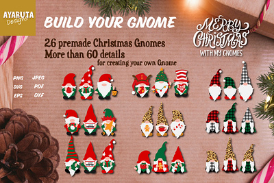 Christmas Gnome SVG, Build your Gnome, Christmas Bundle SVG​​​​​ 2020 buffalo character christmas customizable design elf gnome hygge leaopard print new year santa scandinavian set tomte vector персонаж