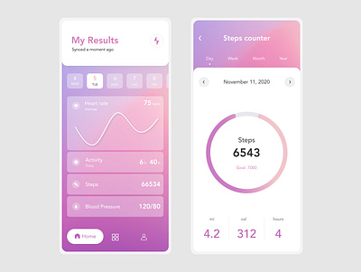 Step counter app dashboard clear gradient ios ui ui design