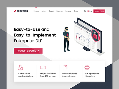 Cyber security agency. Landing page analytic clean cybersecurity graph grey illustrations landing landingpage light menubar minimalistic red redesign secure security stripe stripes