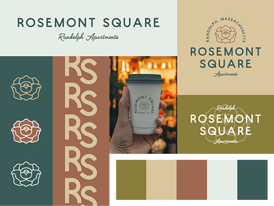 Rosemont Square badge brand identity branding design floral flower illustration logo rose typography vector