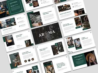 Aroma - Coffee Shop & Cafe Powerpoint Presentation Template bar barista beverage black brew cafe caffeine cappuccino coffee coffee beans cream cup espresso hipster milk mocha people powerpoint restaurant