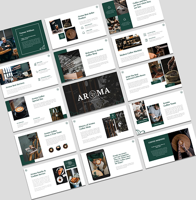 Aroma - Coffee Shop & Cafe Powerpoint Presentation Template bar barista beverage black brew cafe caffeine cappuccino coffee coffee beans cream cup espresso hipster milk mocha people powerpoint restaurant