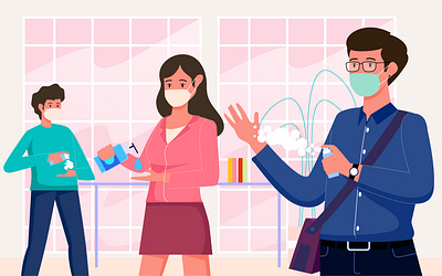 wear a mask in public area background business commerce concept design flat health illustration vector web