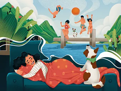 Dreaming About Summer character design design studio digital art digital illustration digital painting diving dog dreams graphic design illustration illustration art illustrations illustrator outdoors people procreate sleep summer woman