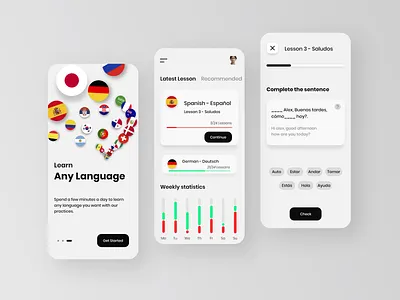 Learn Language App app app design chart clean dashboad design designer elearning language languages learning mobile mobile app design mobile design mobile ui ui ui ux ui design ux ux design