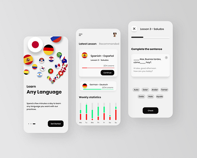 Learn Language App app app design chart clean dashboad design designer elearning language languages learning mobile mobile app design mobile design mobile ui ui ui ux ui design ux ux design