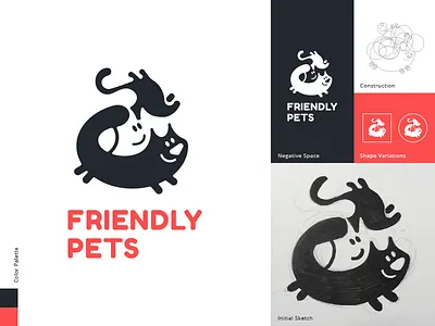 Friendly Pets cat character characterdesign dog drawing friends fun illustration logo logo design petslogo process sketch spovv
