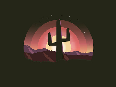 Cactus Sunset arizona badge design cactus desert flat design graphic design mountain mountains nature night nightsky outdoors plants stars sticker design sun sunset vector vector art