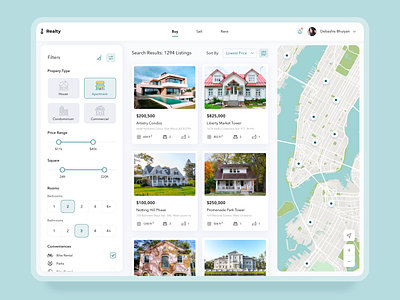 The Real Estate Website dashboard filters flat house icon map real estate rent