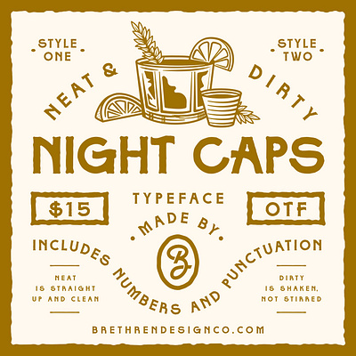 Night Caps Display Font alcohol apparel badge branding font identity illustration lettering logo new font packaging resources type typeface typography whiskey