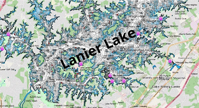 Lanier Lake depth map fishing map marine chart nautical chart typography