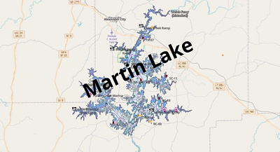 Martin Lake depth map fishing map marine chart nautical chart typography