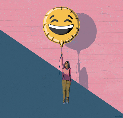 Humour is uplifting balloon conceptual illustration editorial illustration emoji floating fun funny humour illustration illustrator laughing laughter magazine illustration smiley